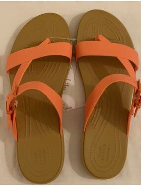 CROCS Women's Coral/Orange Strap Sandals